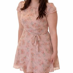 🌸 Floral Pink Chiffon Dress